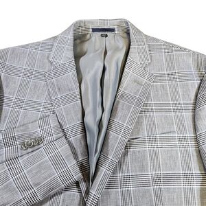 Jos. A. Bank 1905 43L Tailored Fit Blazer Jacket Gray Glen Check Plaid Linen